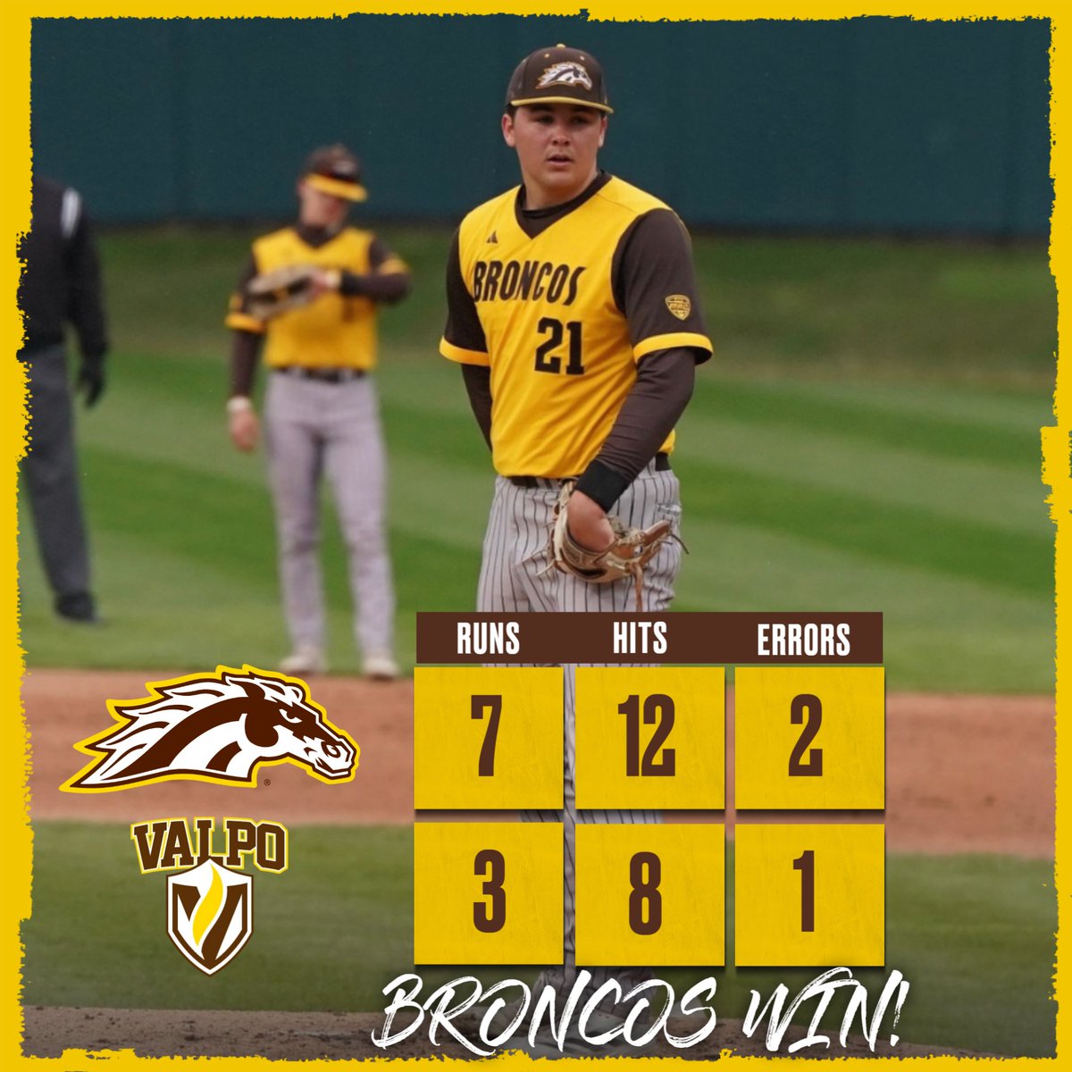 BRONCOS WIN!!! <a href="/Adam_lehmann26/">Adam</a> closes it out to earn his first career save and Western Michigan's fifth straight win!

#BroncosReign