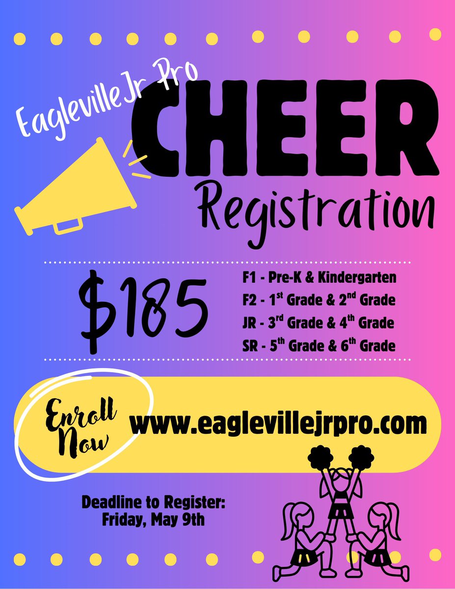 EaglevilleJr's tweet image. : Cheer registration ends FRIDAY! Sign up today!! 📣