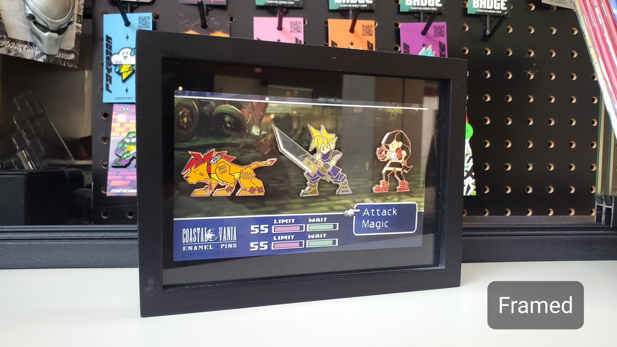 Our #FINALFANTASYVII Pins are available once again! Wear 'em, display 'em or FRAME 'em! ⚔️🔥 COASTALVANIA.com