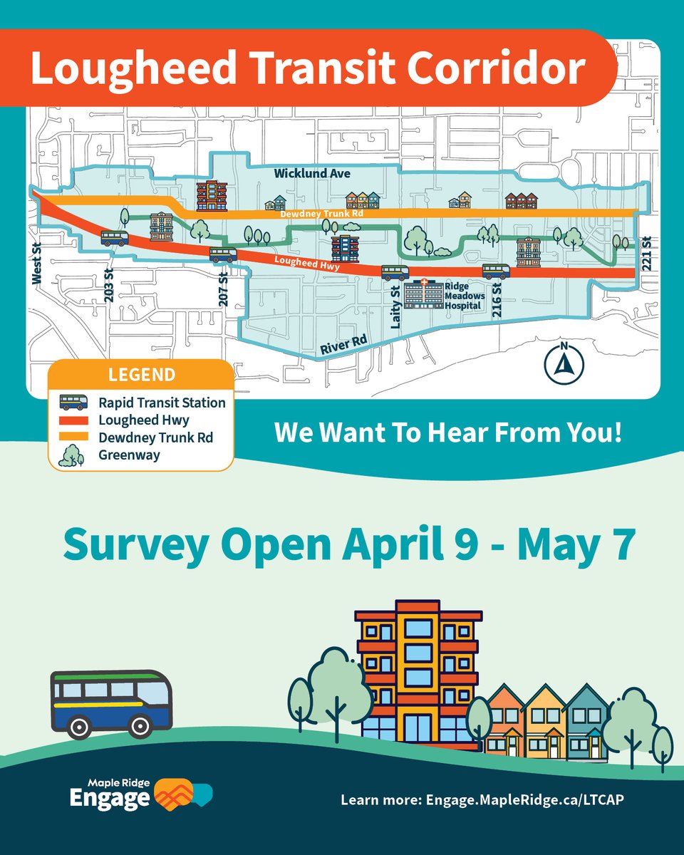 YourMapleRidge's tweet photo. Lougheed Corridorโs getting a glow-up and we want your โจopinionsโจ
๐New shops? โ
๐ฑ Greenway vibes? โ
๐ Housing + transit? โ
๐
Deadline: May 7
Tell us what slaps + what doesnโt โ
๐ https://t.co/kWa0lK4BpX
#MapleRidgePlanning #HaveYourSay #MapleRidge #YourMapleRidge https://t.co/Uvg46nU28B