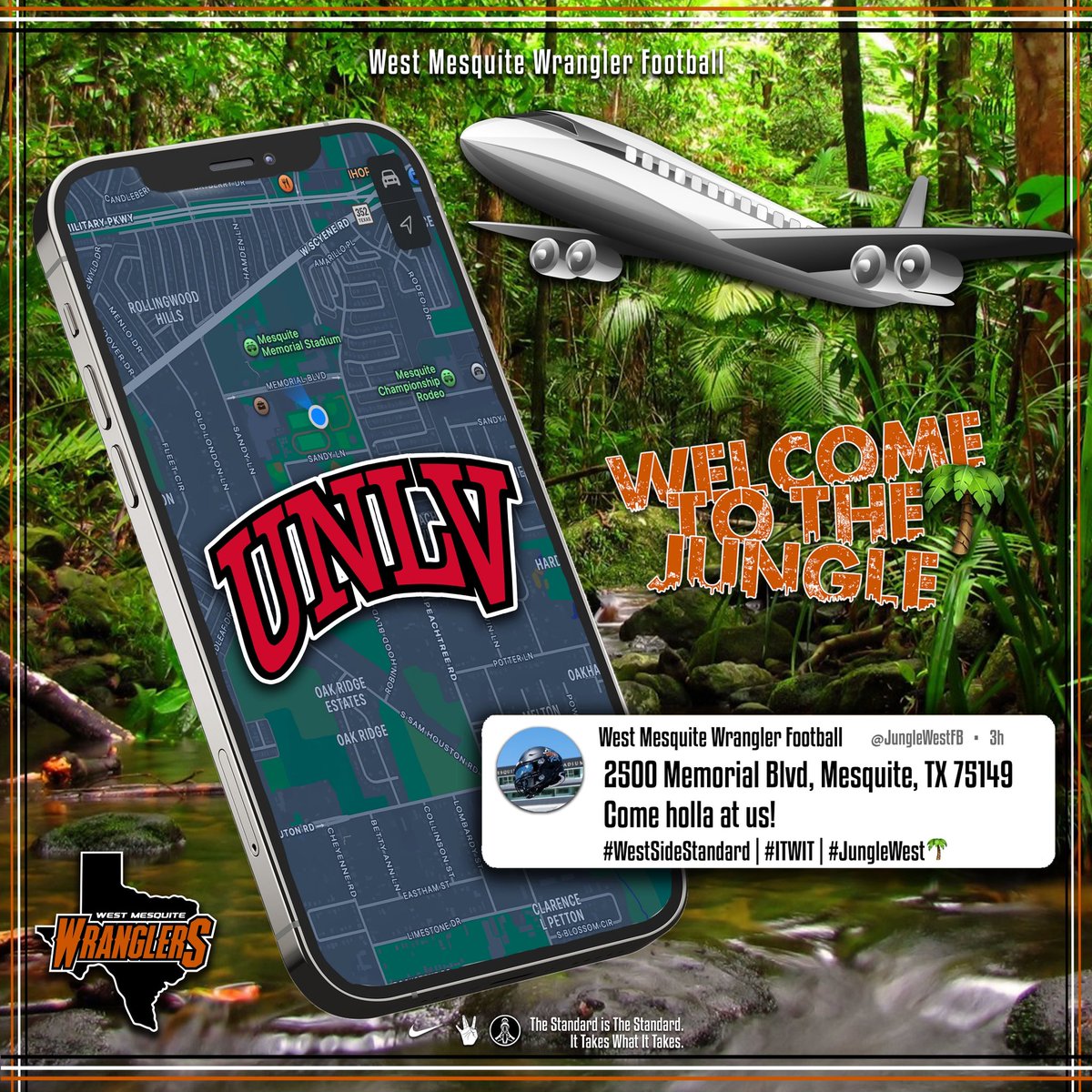 West Mesquite Wrangler Football (@junglewestfb) on Twitter photo 📲 S/O to <a href="/CoachAMayes/">Adrian Mayes</a> and <a href="/unlvfootball/">UNLV Football</a> for coming thru The Jungle! 📲
#RecruitTheJungle🌴 | #ITWIT 📲 S/O to <a href="/CoachAMayes/">Adrian Mayes</a> and <a href="/unlvfootball/">UNLV Football</a> for coming thru The Jungle! 📲
#RecruitTheJungle🌴 | #ITWIT