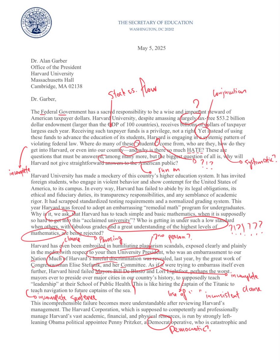maddenifico's tweet image. OMG! Harvard&apos;s response to the letter sent from Trump&apos;s imbecilic Secretary of Education Linda McMahon is epic. 😂🤣😂🤣😂🤣