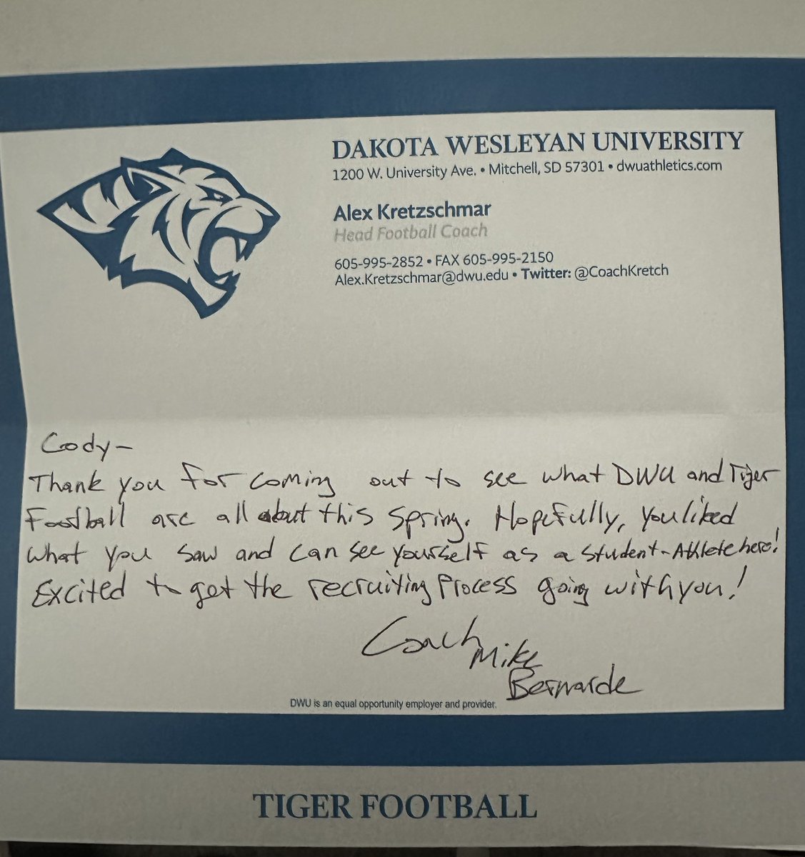 Cody Spurgeon (@codyspurgeon08) on Twitter photo Thank you <a href="/Coach_Bernarde/">Mike Bernarde</a> and <a href="/CoachKretch/">Alex Kretzschmar</a> for the letter! I’m excited for the future of the recruiting process! Thank you <a href="/Coach_Bernarde/">Mike Bernarde</a> and <a href="/CoachKretch/">Alex Kretzschmar</a> for the letter! I’m excited for the future of the recruiting process!