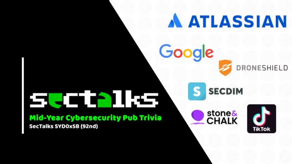 SecTalks (@sectalks) on Twitter photo Mid-Year Cybersecurity Pub Trivia - SecTalks SYD0x5B (92nd) on Tuesday, May 13, 2025 6:00 PM to 8:00 AEST Thanks to <a href="/secdim/">SecDim</a>, <a href="/stoneandchalk/">Stone & Chalk</a> for sponsoring the venue and our other supports <a href="/googledownunder/">googledownunder</a> <a href="/TikTokAU/">tiktok australia</a> <a href="/DroneShield/">DroneShield® (ASX:DRO)</a> meetup.com/sectalks/event… #meetup #sydney #Security Mid-Year Cybersecurity Pub Trivia - SecTalks SYD0x5B (92nd) on Tuesday, May 13, 2025 6:00 PM to 8:00 AEST Thanks to <a href="/secdim/">SecDim</a>, <a href="/stoneandchalk/">Stone & Chalk</a> for sponsoring the venue and our other supports <a href="/googledownunder/">googledownunder</a> <a href="/TikTokAU/">tiktok australia</a> <a href="/DroneShield/">DroneShield® (ASX:DRO)</a> meetup.com/sectalks/event… #meetup #sydney #Security