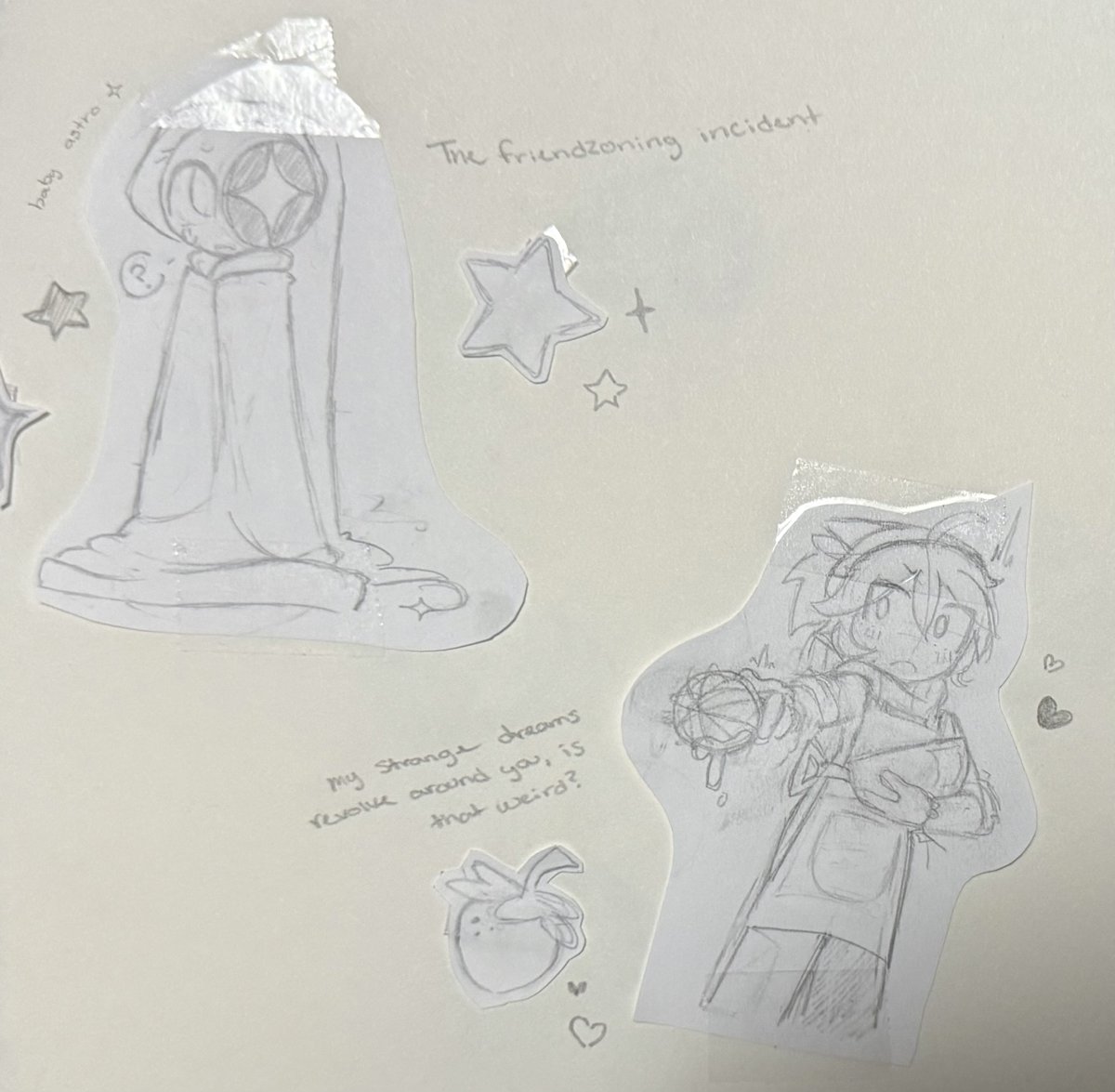 Spr0utingg's tweet photo. mini tread of some drawings from my sketchbook!!!!!
most of them are based on some fics I read I wrote them at the top or side of the drawings https://t.co/IXZCXmQsg6