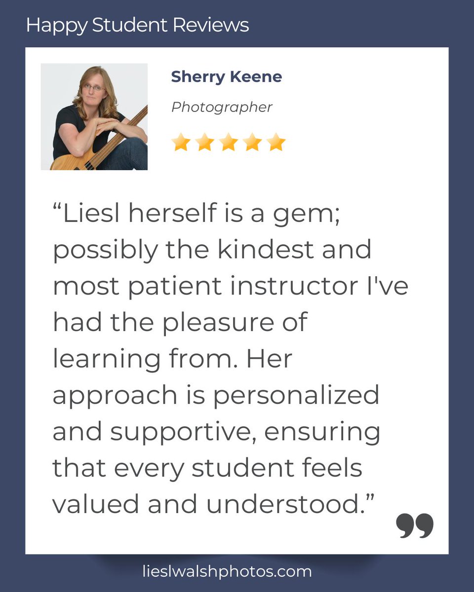 LieslWalsh's tweet image. Received a happy #review from Sherry Keene who's taken my #editingclass! Thank you, Sherry!
Join my editing zooms free for 30 days and get feedback on your #photos!
lieslwalshphotos.com/mastering-phot…
#lightroom #photoshop #adobelightroom #editingskills #photoediting