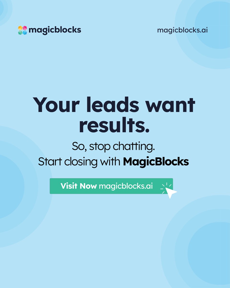 MagicBlocksAI's tweet photo. If your sales funnel needs results, not just responses, it’s time to switch.
Visit https://t.co/iYM5eH7WOS

#BuiltToClose #LeadGen #StartupGrowth #B2BSaaS #SalesTools #MagicBlocks #AIinSales https://t.co/DRTZjO79UF