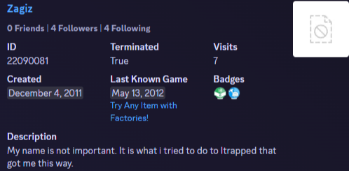 Dynabroth's tweet photo. It looked like for a bit the friend group had disbanded Isaac. Isaac seemed to make a goodbye post in December. (He never left tho)

One Roblox account the group had owned (which was used later on the forums) had a very peculiar bio attached to it.
"kyle was here.
Jayden was here.
Nick was here.
Twister was here.
Isaac will never be here again.
~team gliza"

Each of these names are related to each person here. (Nick being Caleb244, and kyle being wwekyle, the owner of Vilicus)
Except Nate, who didn't sign his name.
Zagiz also had something odd in his bio.