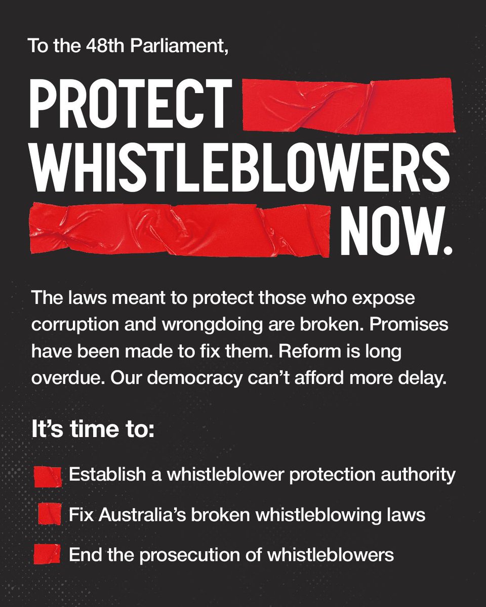 Whistleblowers are vital to democracy, but the laws that protect them and the journalists they work with in Australia need urgent reform.
It's time to establish a whistleblower protection authority, fix Australia's broken whistleblowing laws, and stop prosecuting whistleblowers.