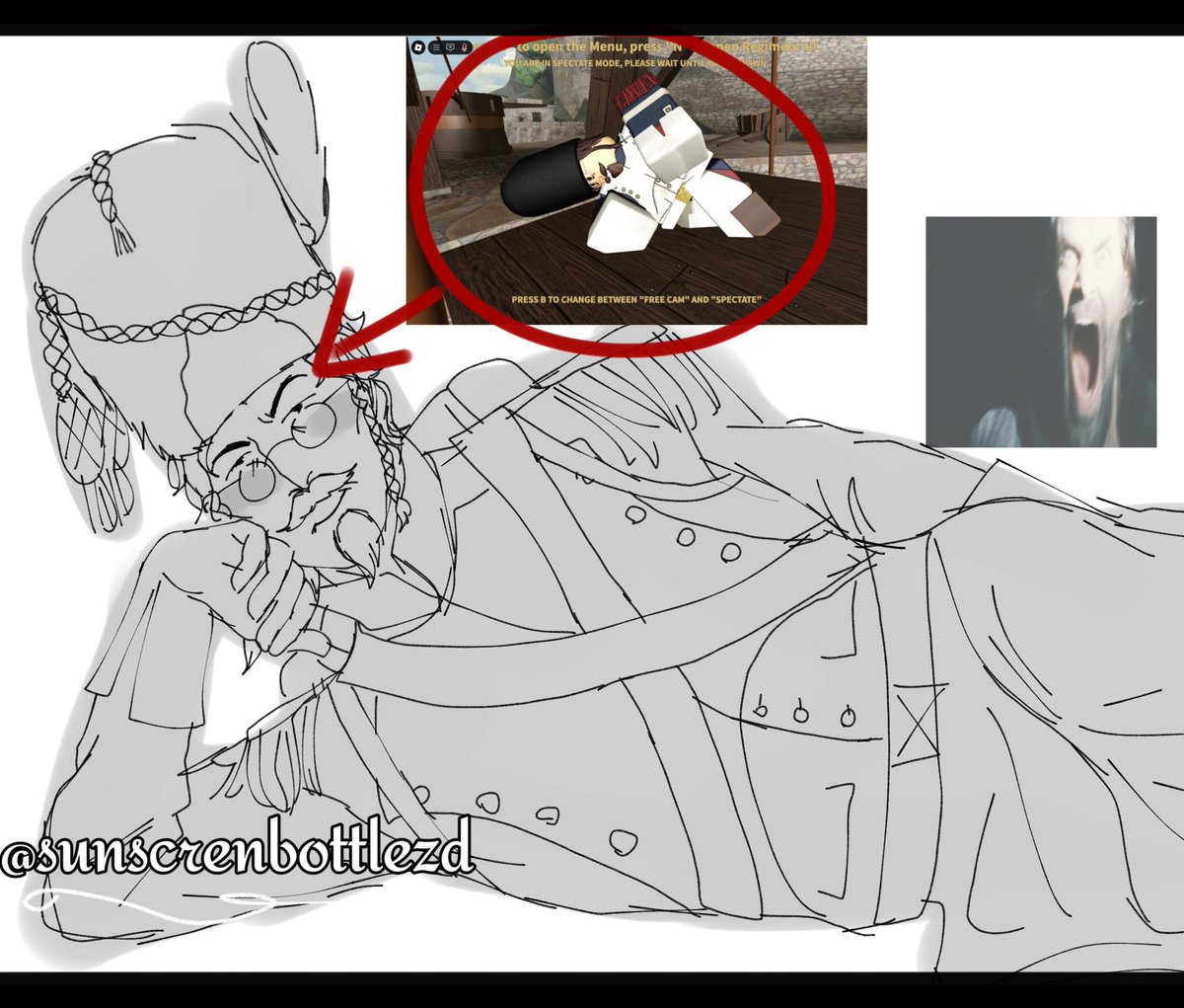 sunscrenbottlez's tweet image. Ugly greasy old guard wants you to paint him like how you paint your French girls
Silly doodle for my pookum's avatar💞: @Lulu_Hawks
#GNB #gutsandblackpowder #roblox #doodle