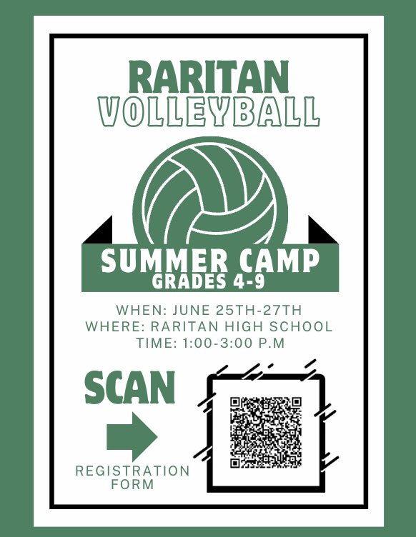 It’s that time of the year - Raritan Volleyball Camp sign-ups 🌟🏐 Scan the QR code below to go right to our Google Form! <a href="/RaritanAD/">T.J. O’Donnell</a>