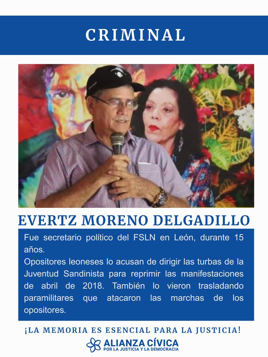 AlianzaCivicaNi's tweet photo. Opositores leoneses lo acusan de dirigir las turbas de la JS para reprimir las manifestaciones de abril de 2018. También lo vieron trasladando paramilitares que atacaron las marchas de los opositores.
#Nicaragua @SuazoYubrank
@Jschamorrog @JuanLHolmannCh @IrlandaJerez https://t.co/wsPCJS2fc3