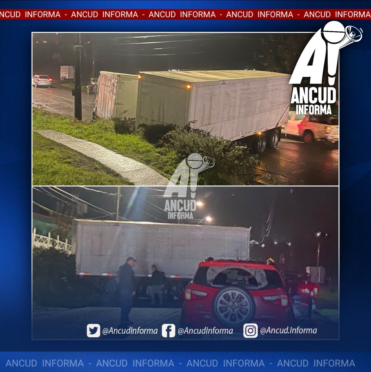 🔴🚨#Ancud: ⚠️Precaución #Ruta5, punto de referencia cuesta Chilolac, por camión con carro en medio de la pista. #AncudInforma #Chiloé