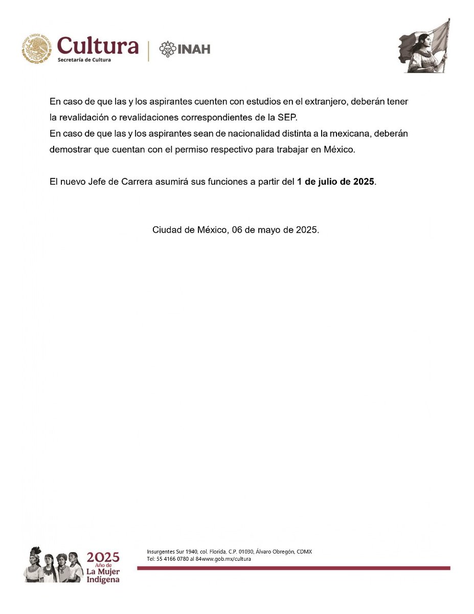La Escuela Nacional de Antropología e Historia a través de la Subdirección de Licenciaturas 

C O N V O C A

Apostularse para ocupar la JEFATURA DE LA LICENCIATURA EN ETNOHISTORIA 

Consulta la bases en la convocatoria adjunta 

#LaCasadelaAntropologia #ENAH