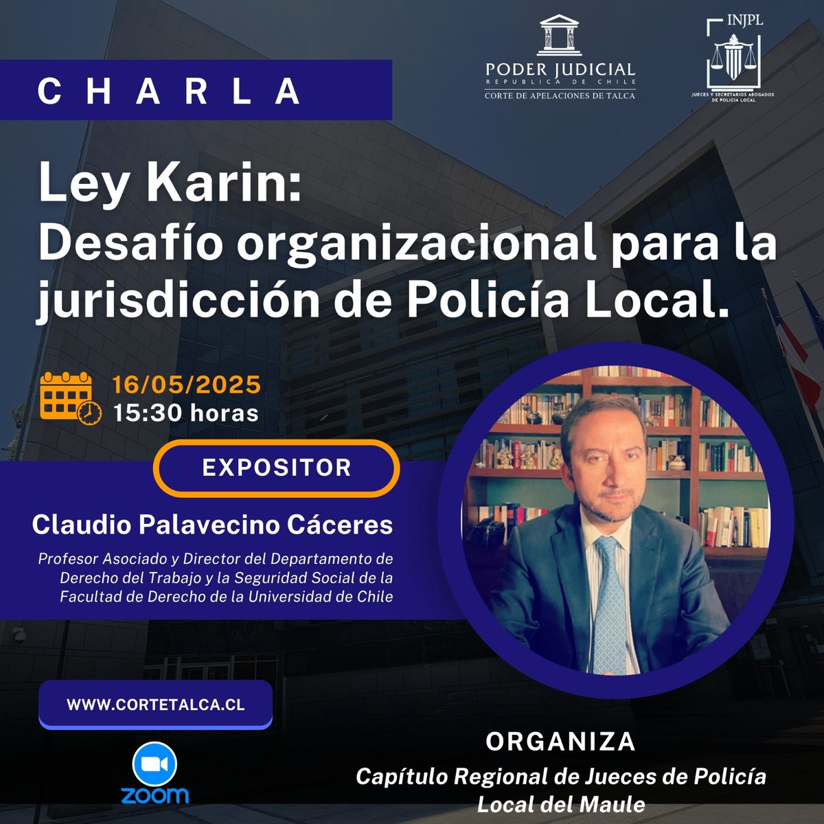 Charla sobre Ley Karin: Desafío organizacional para la jurisdicción de Policía Local.

Organizado por la Corte de Apelaciones de Talca y el <a href="/JPLNacional/">INJPL</a>, será este 16/05 con la exposición del académico Claudio Palavecino <a href="/PalavecinoCL/">Claudio Palavecino</a> 

Más detalles en cortetalca.cl