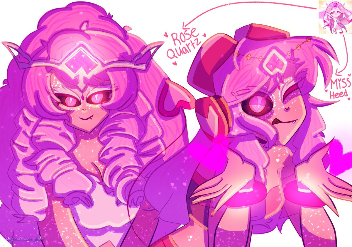MagicalMoon9's tweet photo. Eternal Sugar as Rose Quartz and Miss Heed because why not :>

#eternalsugarcookie #RoseQuartz #missheed #cookierunkingdomfanart https://t.co/7pM5w7uihH