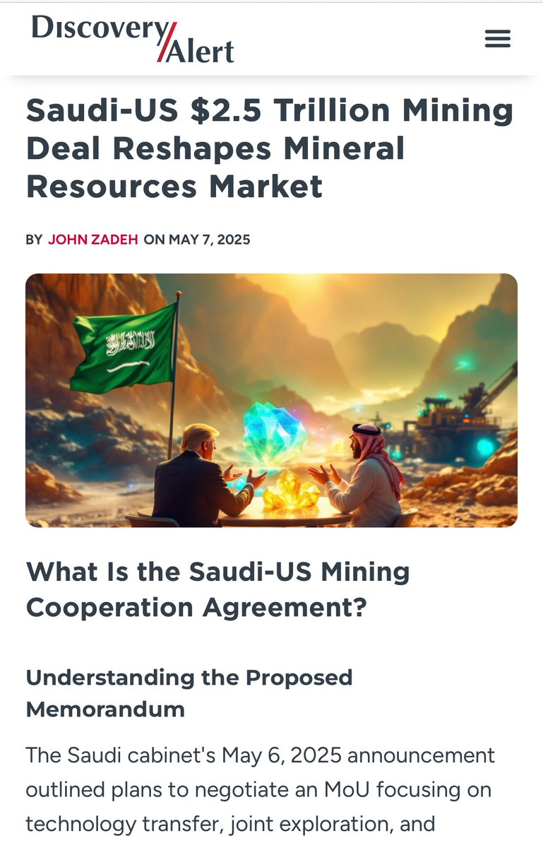 Asimwe Kabunga (@asimwe) on Twitter photo ::Discovery Alert ๐ก:: ๐ธ๐ฆ๐บ๐ธ
Saudi-US $2.5 Trillion Mining Deal Reshapes Mineral Resources Market
#saudia #gold #copper
Resource Mining Corporation Limited ASX:RMI
<a href="/ResourceMining/">Resource Mining Corporation Limited</a> $RMI.ax
Source discoveryalert.com.au/news/saudi-us-โฆ ::Discovery Alert ๐ก:: ๐ธ๐ฆ๐บ๐ธ
Saudi-US $2.5 Trillion Mining Deal Reshapes Mineral Resources Market
#saudia #gold #copper
Resource Mining Corporation Limited ASX:RMI
<a href="/ResourceMining/">Resource Mining Corporation Limited</a> $RMI.ax
Source discoveryalert.com.au/news/saudi-us-โฆ