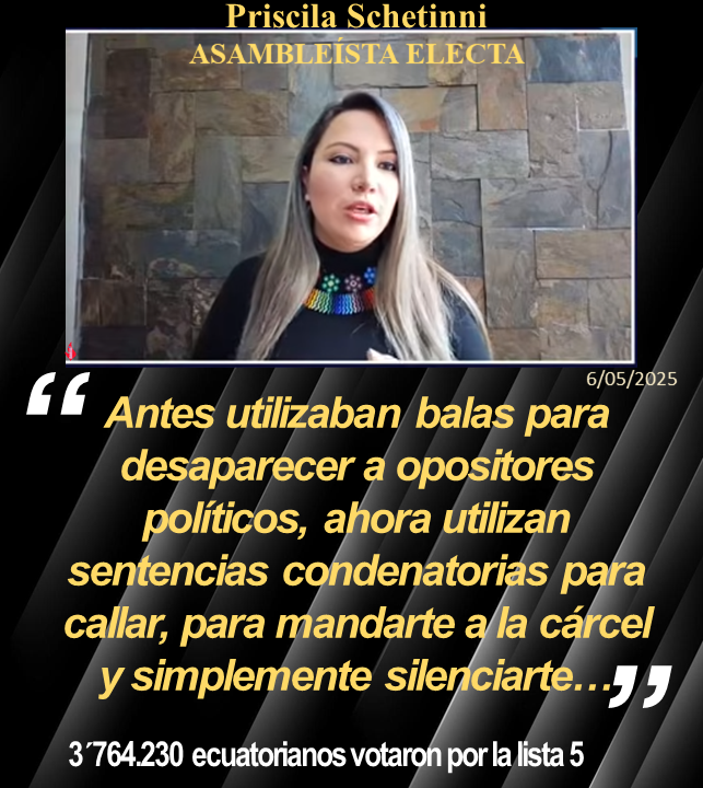 Manaba20172025's tweet photo. “Antes utilizaban balas para desaparecer a opositores políticos, ahora utilizan sentencias condenatorias para callar, para mandarte a la cárcel y simplemente silenciarte…”
@PrisSchettini  
Asambleísta Electa RC5
06/05/2025

@MashiRafael @LuisaGonzalezEc @angeporras1971 

#NosGobiernanDelincuentes