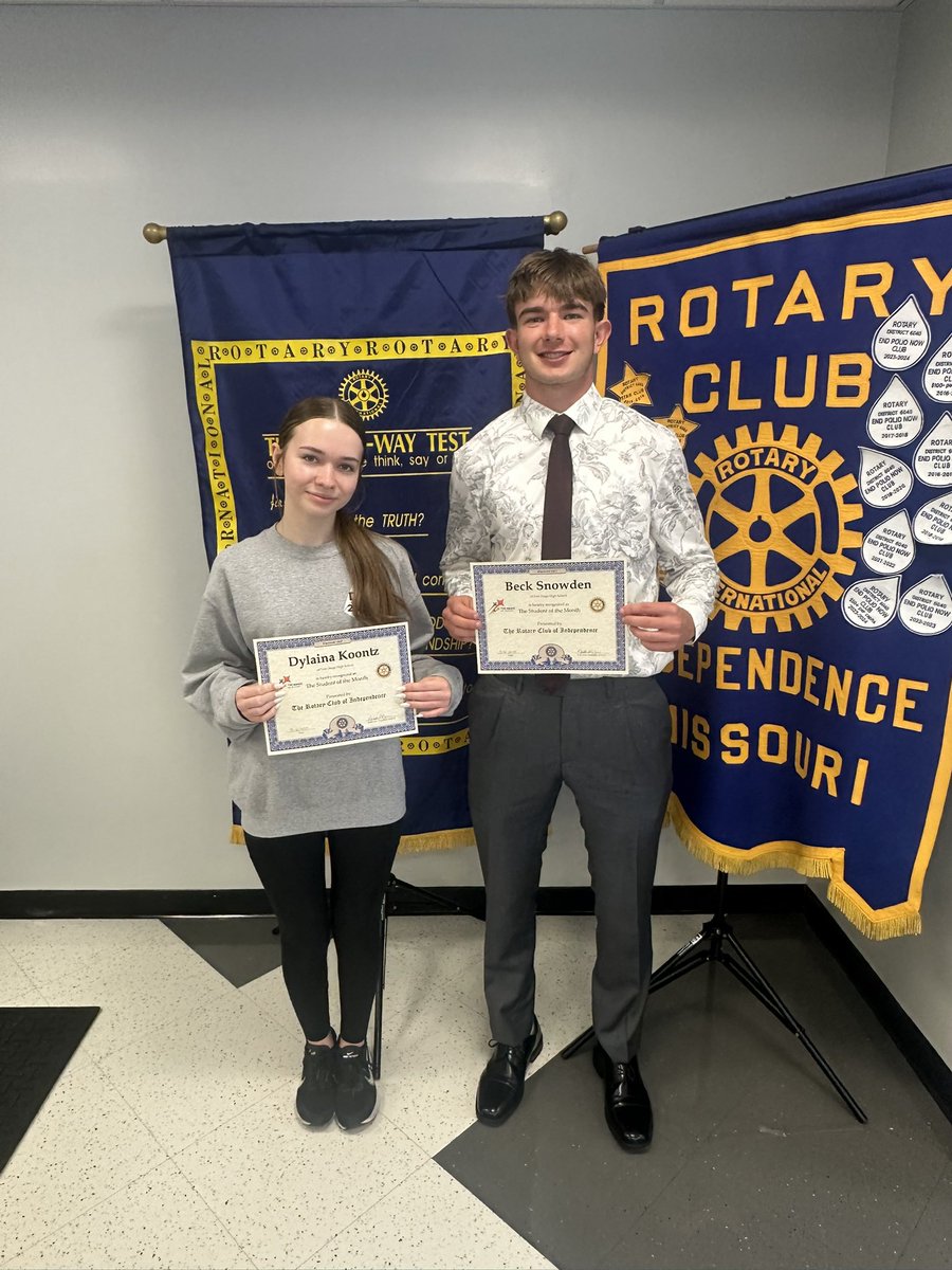 Jason Snodgrass (@drjsnodgrass) on Twitter photo Congratulations to Dylania Koontz and Beck Snowden for being selected as the <a href="/IndepMoRotary/">Rotary Club of Independence, Missouri</a> students of the month. #fortproud Congratulations to Dylania Koontz and Beck Snowden for being selected as the <a href="/IndepMoRotary/">Rotary Club of Independence, Missouri</a> students of the month. #fortproud