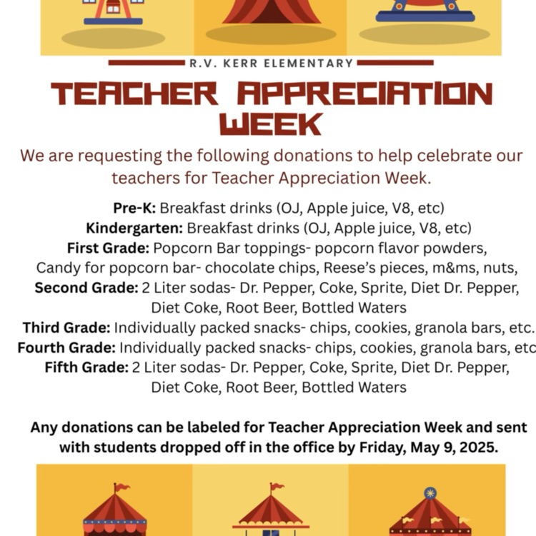 KerrElementary's tweet photo. Next Week is Teacher Appreciation Week!
Let’s show our amazing teachers how much they mean to us!
Please take a moment to read the flyer to see how you help make this week extra special.
Let’s celebrate and appreciate our teachers—they deserve it! https://t.co/jviJjUjeka