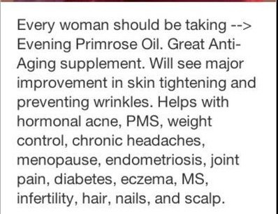 Evening Primrose Oil

Benefits:
Balances hormones 
Reduces acne
Improves fertility
Relieves PMS symptoms and more 

Every woman needs this!

Price: 12,000 naira 

📩Dm To Order 
wa.me/2347063009197

Location: Port Harcourt 
Nationwide Delivery 🚚