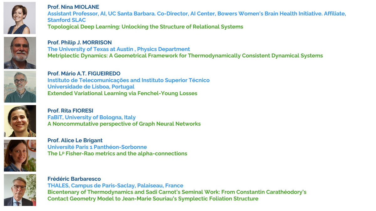 We received a record number of submissions for the 7th Geometric Science of Information (GSI) conference to be held in beautiful Saint Malo in France, 29th-31st Oct 2025.

Announcing the 6 keynote speakers: Check the talk abstracts at

conference-gsi.org