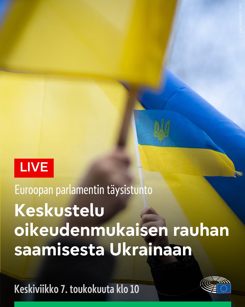 Tänään täysistunnossa mepit sekä neuvoston ja komission edustajat keskustelevat oikeudenmukaisen ja kestävän rauhansopimuksen saamisesta Ukrainaan.  🇺🇦

Seuraa klo 10 alkaen täältä:
europarl.europa.eu/plenary/en/hom…