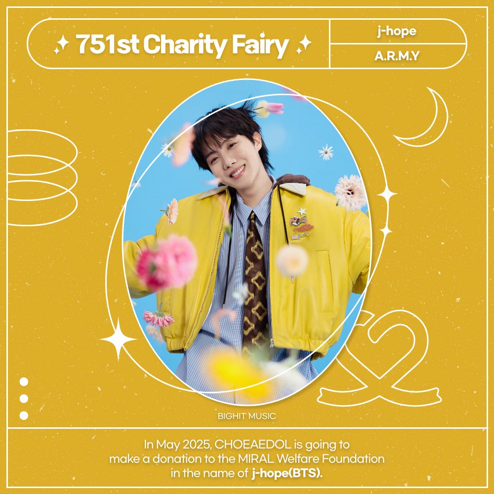 #CHOEAEDOL 751st #CharityFairy🧚🏻‍♂️

✨#BTS #j-hope✨

🎉Happy 11400 Days!
🍀₩500k($420) will be donated in the name of j-hope

🗳Vote for your bias
✨Idol Support Ads
✅#ThemedPick

📲Download
bit.ly/3B0EJS9