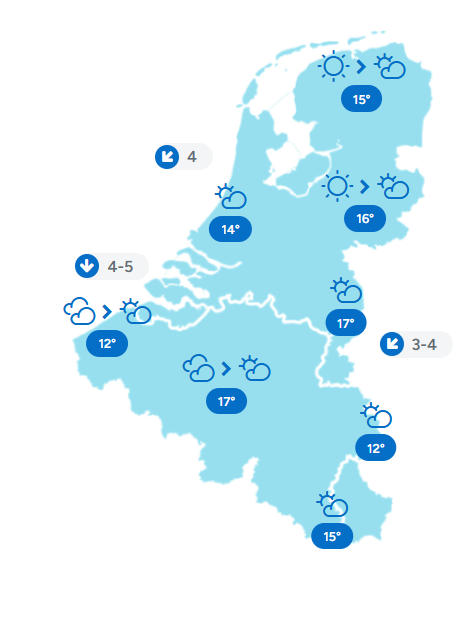 Goedemorgen!

We liggen nog steeds aan de rand van een #hogedrukgebied boven de Britse Eilanden met aanvoer van #polaire (zee)#lucht. Dit levert initieel op veel plaatsen lage #Noordzeewolken op, vooral aan zee en over grote delen van België en zuidelijk Nederland. Op sommige