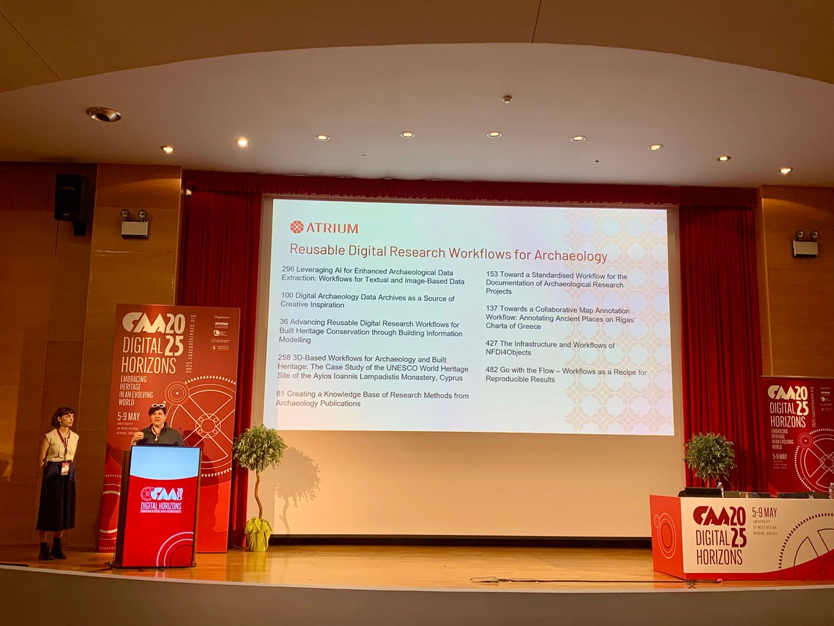 ATRIUM_EU's tweet image. We are pleased to feature such a diverse array of papers delivered by representatives from so many of our partner institutions on this morning's panel at #CAA2025🏺
ATRIUM incorporates many perspectives on how #Workflows can be used in the field of digital archaeology research🤗