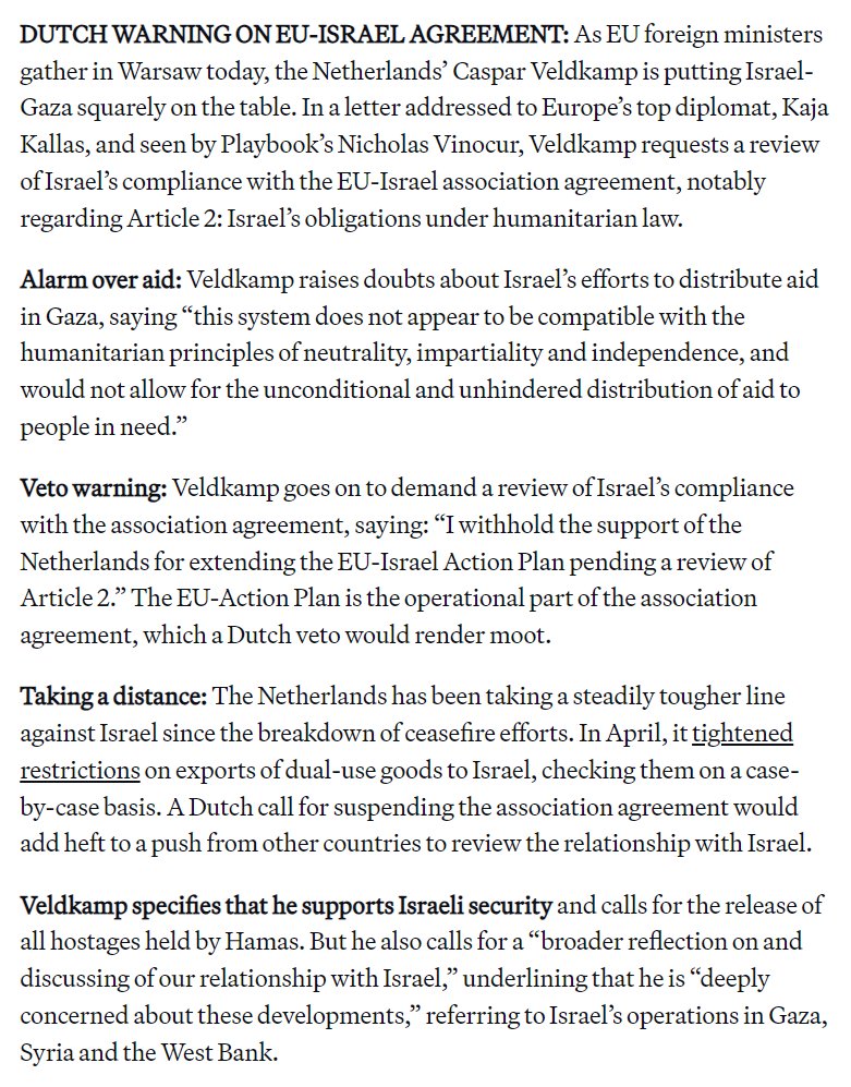 Martin Konečný (@martinkonecny) on Twitter photo This is a much needed move by the Netherlands and the way to go for the EU to apply meaningful pressure on Israel over Gaza. The EU-Israel Association Agreement is the main leverage the EU has. Other EU states must support this to prevent further Gaza catastrophe. <a href="/CasparVeldkamp/">Caspar Veldkamp</a> This is a much needed move by the Netherlands and the way to go for the EU to apply meaningful pressure on Israel over Gaza. The EU-Israel Association Agreement is the main leverage the EU has. Other EU states must support this to prevent further Gaza catastrophe. <a href="/CasparVeldkamp/">Caspar Veldkamp</a>