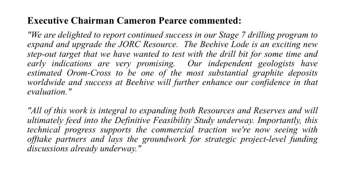 BigGibUK's tweet image. #BRES #RNS 🚨 🚨 🚨 

“Our independent geologists have estimated Orom-Cross to be one of the most substantial graphite deposits worldwide and success at Beehive will further enhance our confidence in that evaluation."

Blencowe Resources - Stage 7 Drill Program Nears Completion