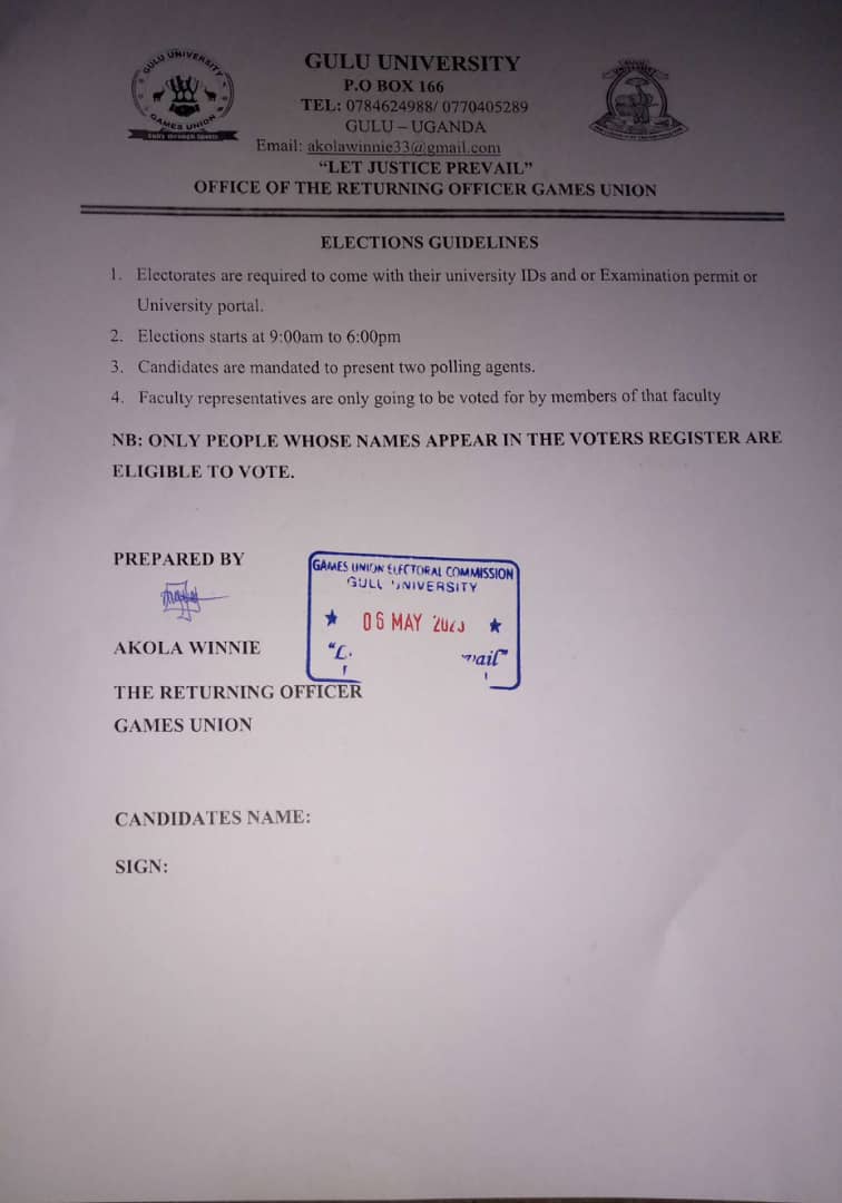 Let's all come and exercise our voting rights by choosing the new leaders for games union <a href="/GuluVarsity/">Gulu University</a>