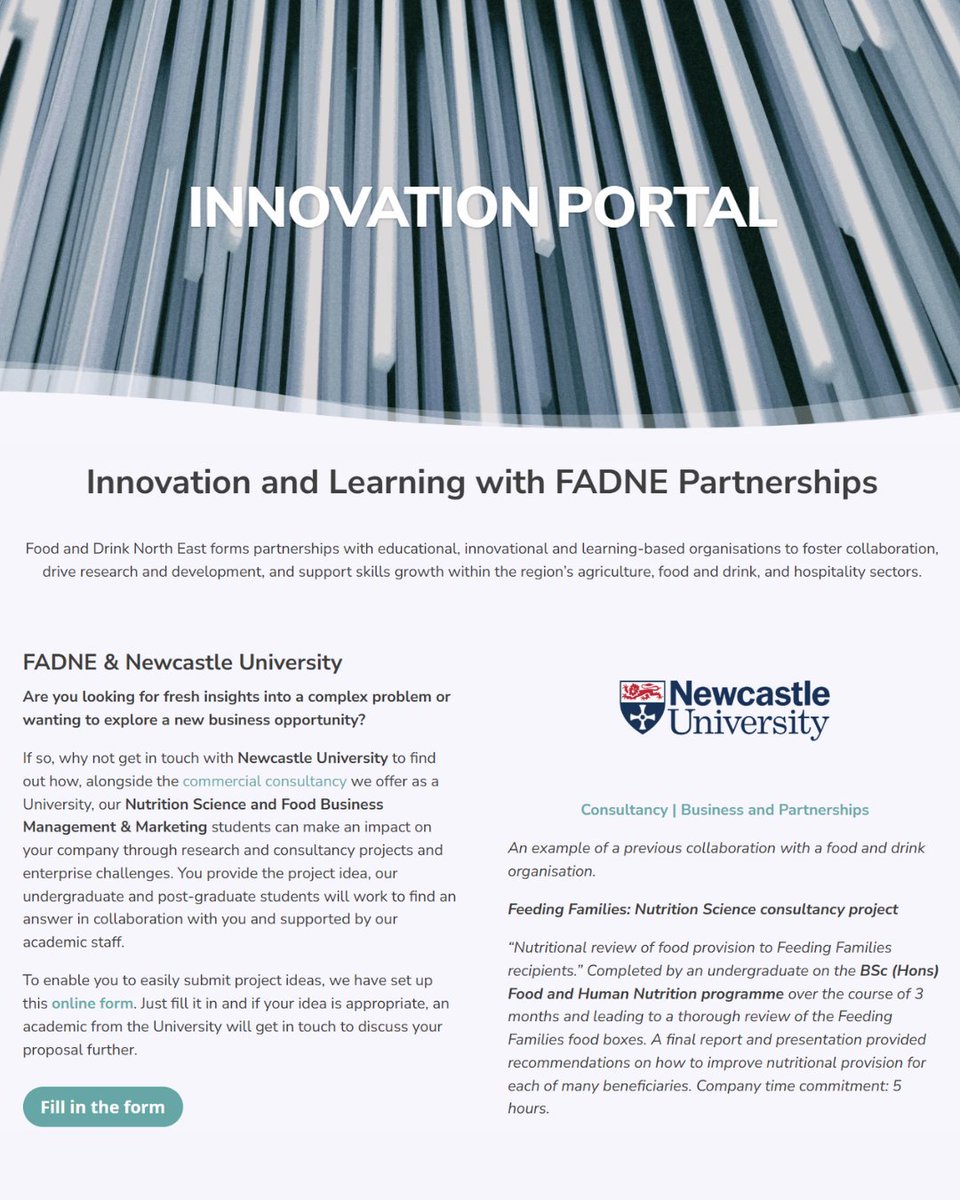 Food and Drink North East (@foodanddrinkne) on Twitter photo FADNE NEWS: Food and Drink North East forms an Innovation and Learning Partnership with <a href="/UniofNewcastle/">Newcastle University</a>
Read in full: fadne.org/innovation-leaā¦
Find out more about our new Innovation Portal: fadne.org/innovation-porā¦
#FADNE #FADNEPartnership #FADNECommunity #NewcastleUniversity FADNE NEWS: Food and Drink North East forms an Innovation and Learning Partnership with <a href="/UniofNewcastle/">Newcastle University</a>
Read in full: fadne.org/innovation-leaā¦
Find out more about our new Innovation Portal: fadne.org/innovation-porā¦
#FADNE #FADNEPartnership #FADNECommunity #NewcastleUniversity