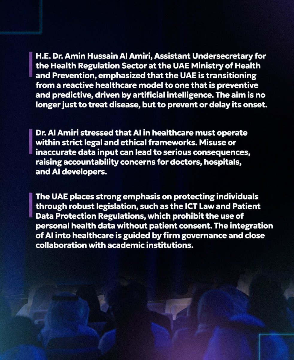 Governance of Emerging Technologies Summit (GETS) (@gets_uae) on Twitter photo In the session “Let’s talk health! Navigating AI, privacy, and compliance for better patient outcomes” H.E. Dr. Amin Hussain Al Amiri, Assistant Undersecretary for the Health Regulation Sector at the UAE Ministry of Health and Prevention, emphasized the UAE is moving toward a In the session “Let’s talk health! Navigating AI, privacy, and compliance for better patient outcomes” H.E. Dr. Amin Hussain Al Amiri, Assistant Undersecretary for the Health Regulation Sector at the UAE Ministry of Health and Prevention, emphasized the UAE is moving toward a
