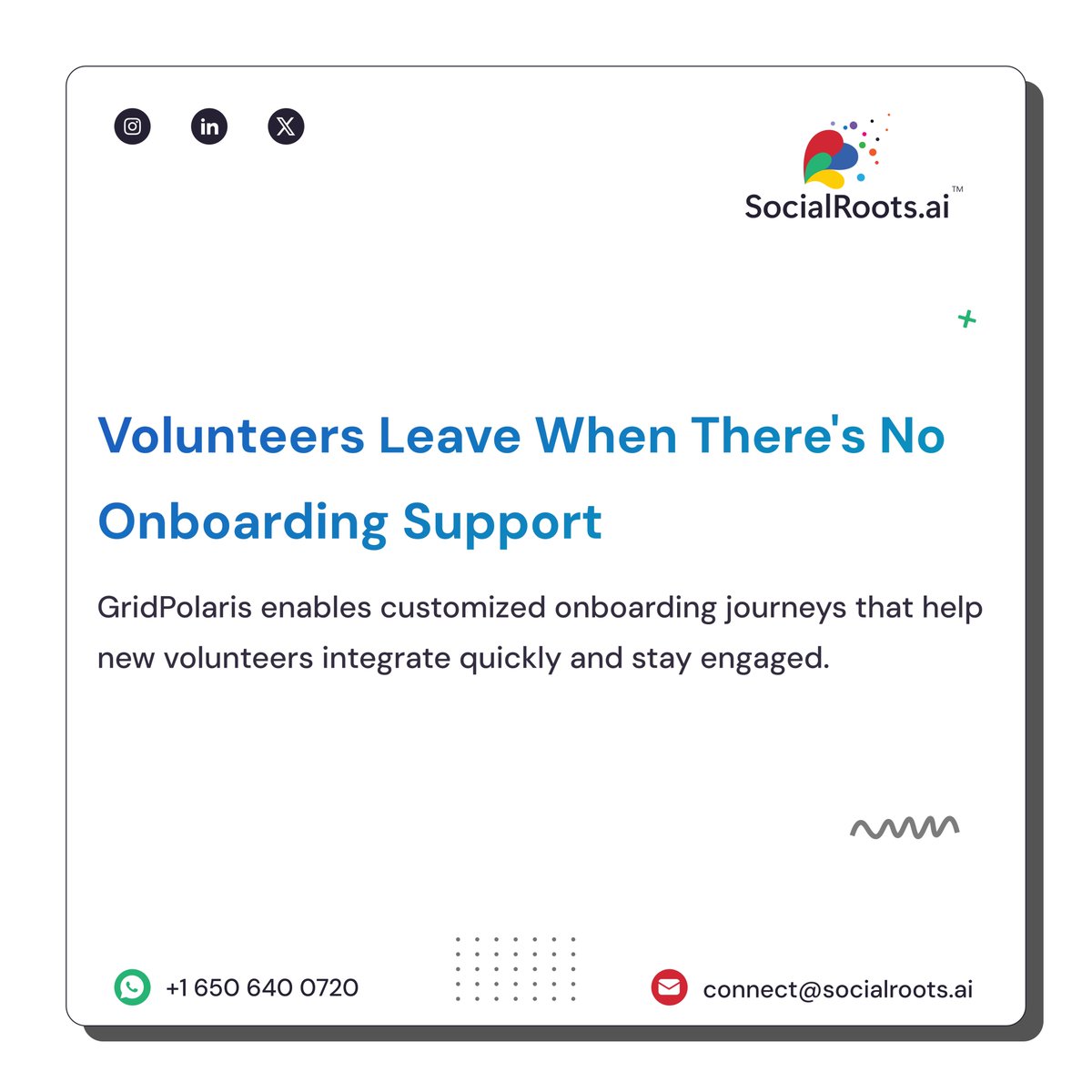 socialroots_ai's tweet image. 📩 Boost volunteer retention with GridPolaris—personalized onboarding, mentoring, and recognition in one place. See how: socialroots.ai 

#VolunteerRetention #Mentoring #NonprofitPrograms #SocialRoots #GridPolaris #VolunteerEngagement #NonprofitGrowth
