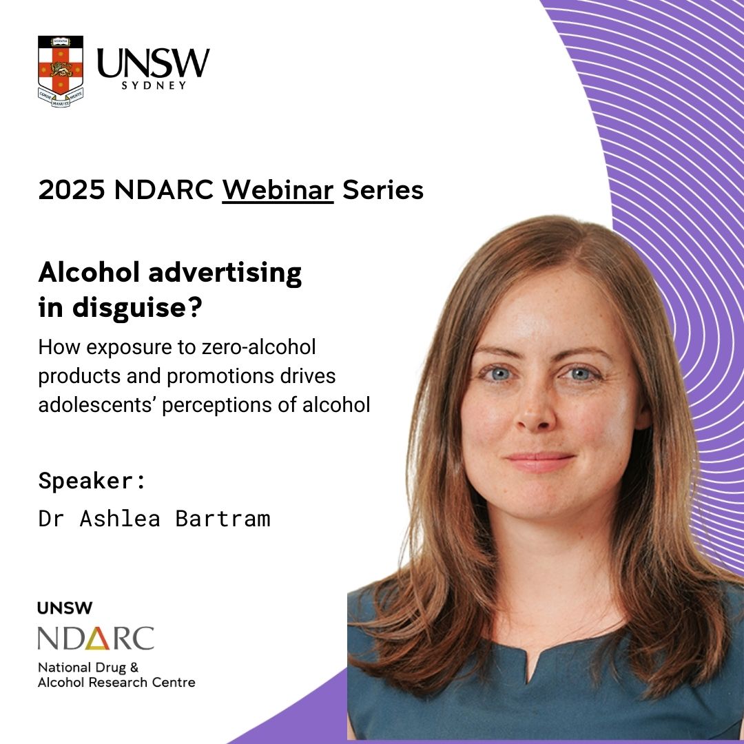 Did you miss our webinar with Dr Ashlea Bartram (from <a href="/NCETAFlinders/">NCETA</a>) about how exposure to zero-alcohol drinks and advertisements affects adolescents’ perceptions of full-strength #alcohol products?

Watch the recording here: unsw.edu.au/research/ndarc… #AOD