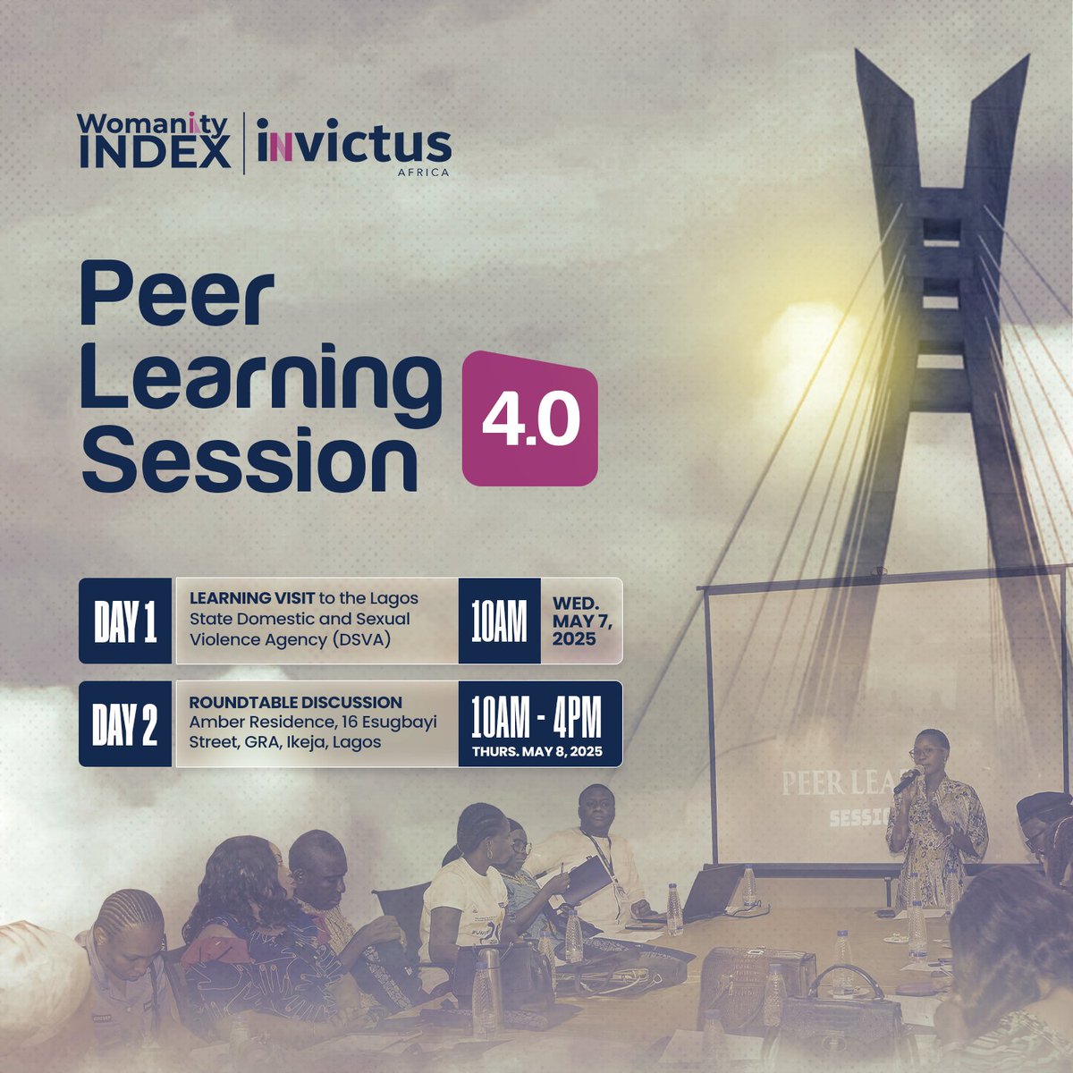 Invictus Africa (@invictusafrica) on Twitter photo Today, key government stakeholders and GBV advocates will gather in Lagos for the Peer Learning Session 4.0
A key highlight of this edition is our learning visit to the Lagos State Domestic and Sexual Violence Agency (<a href="/Lagosdsva/">Lagos DSVA</a>) โ the only state agency in Nigeria dedicated to Today, key government stakeholders and GBV advocates will gather in Lagos for the Peer Learning Session 4.0
A key highlight of this edition is our learning visit to the Lagos State Domestic and Sexual Violence Agency (<a href="/Lagosdsva/">Lagos DSVA</a>) โ the only state agency in Nigeria dedicated to