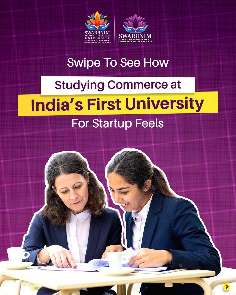 SwarrnimUni's tweet image. Ever wondered what studying Commerce &amp;amp; Management at India&apos;s First University for Startup feels like?  Swipe through to experience a learning journey tailored just for you!
.
#SwarrnimUniversity #StartupUniversity #CommerceAndManagement #BBAAdmissions #MBAAdmissions