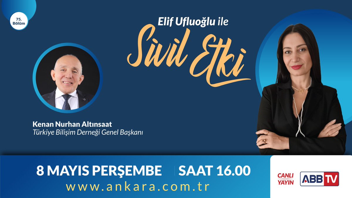 Türkiye Bilişim Derneği Genel Başkanı Kenan Nurhan Altınsaat. Sivil Etki'de.16.00’da canlı yayınla  ABB TV’de sizlerle.

#elifufluoğlu #siviletki #elifufluoğluilesiviletki #ankarabüyükşehirbelediyesi #abb #abbtv #canlıyayın #türkiyebilişimderneği #kenannurhanaltınsaat #gündem