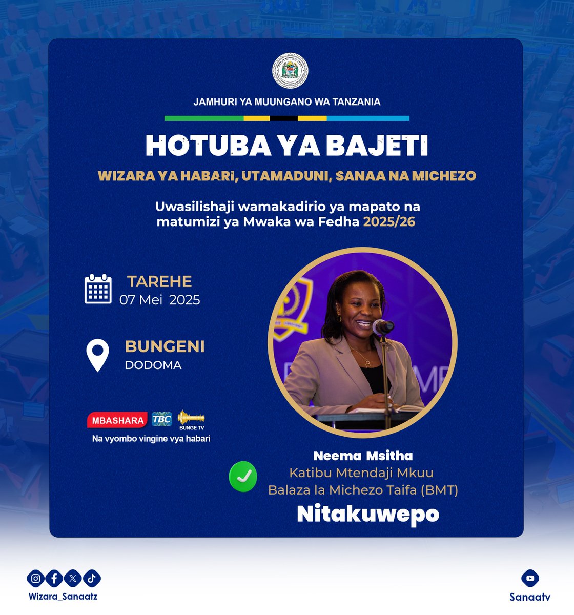 #Bajeti ya WHUSM

Mtendaji Mkuu wa BMT atakuwepo
