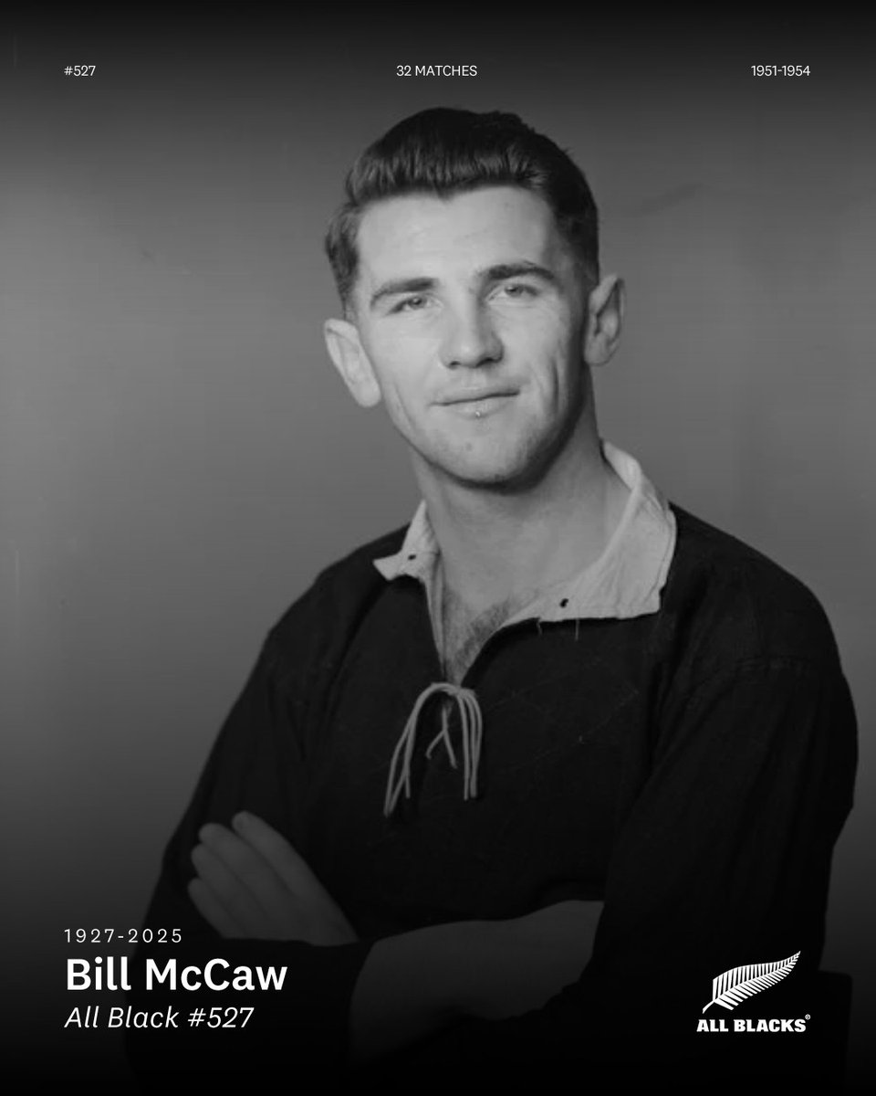 Our thoughts are with the loved ones of Bill McCaw, All Black #527, who has passed away aged 97.

Bill played 32 matches for New Zealand from 1951 – 1954, and was heavily involved in the Southland Rugby community. Forever part of the All Blacks legacy.

Moe mai rā, Bill 🖤
