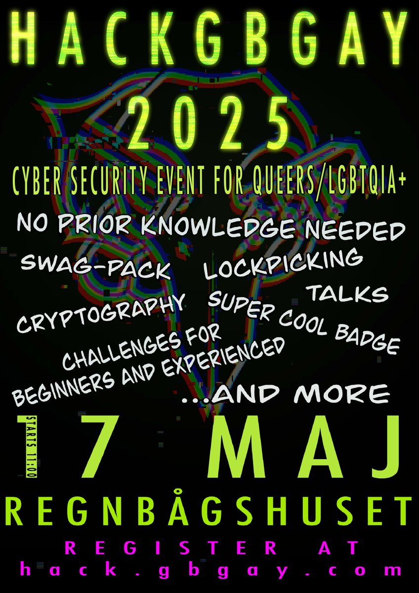 helldotrs's tweet image. 🔥LESS THAN 2 WEEKS UNTIL HACK GBGAY🔥
Free #cybersecurity con for queers in #Gothenburg
Our mission is to introduce queers to cybersec, and to facilitate a space to find like minded people to connect
hack.gbgay.com
(Nervous, stressed, but most of all very excited)