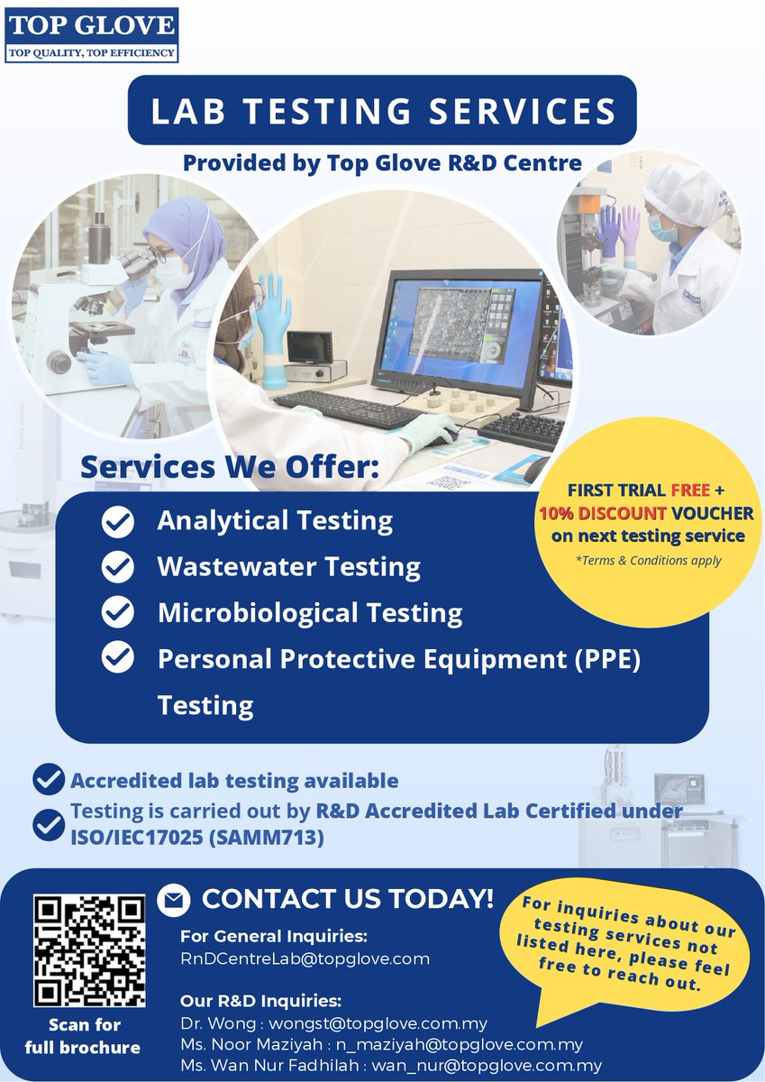 topglovecorp's tweet image. Top Glove’s R&amp;amp;D Centre offers advanced analytical and microbiological testing services to drive product quality and innovation.

#TopGlove #TGRnD #LabTestingServices
