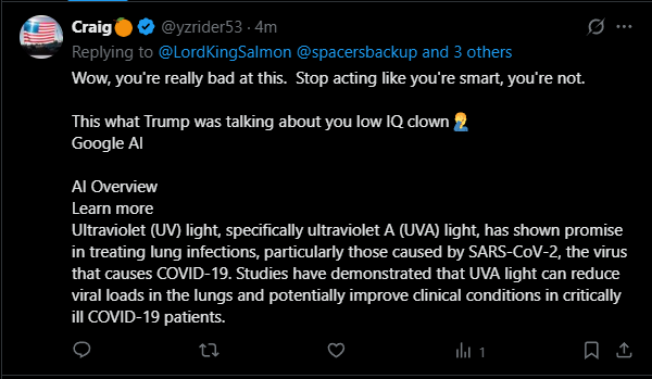 LordKingSalmon's tweet photo. @yzrider53 @spacersbackup @FistPunchSkull @harryjsisson @WhiteHouse Since you blocked me, I'll just share your comment doing exactly what I said you folk did the first time, and Trump's comment dismissing you as fucking idiots. https://t.co/N05YVJm4ZZ