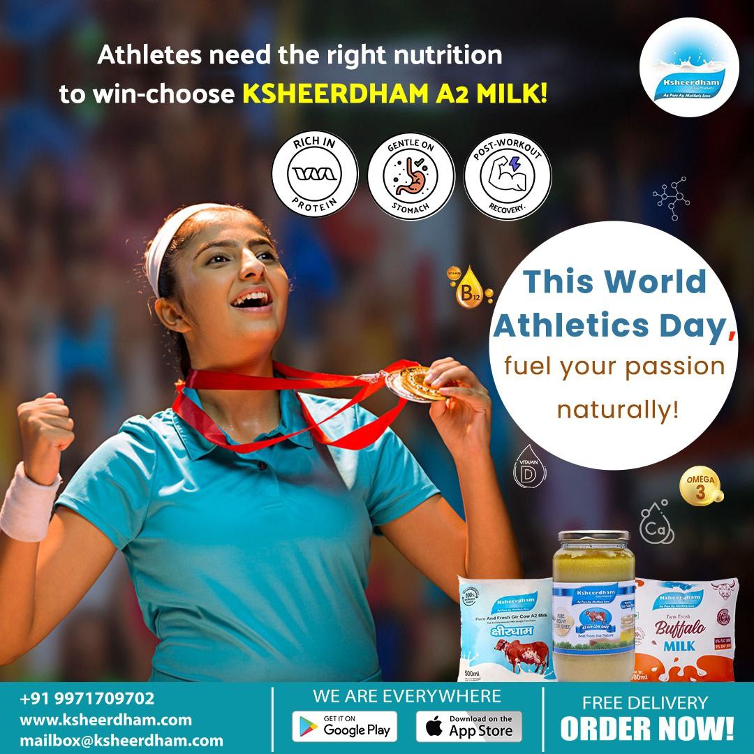 ksheerdham's tweet photo. 💪🏻Packed with natural nutrients, our A2 milk, ghee, and curd support strength, endurance, and recovery for every athlete.🤾🏻‍♀️

🏃🏻‍♀️ Just like champions need the best fuel, choose Ksheerdham for wholesome energy and wellness. 

 #WorldAthleticsDay #A2MilkPower #Ksheerdhammilk https://t.co/fQVf2pxOVL