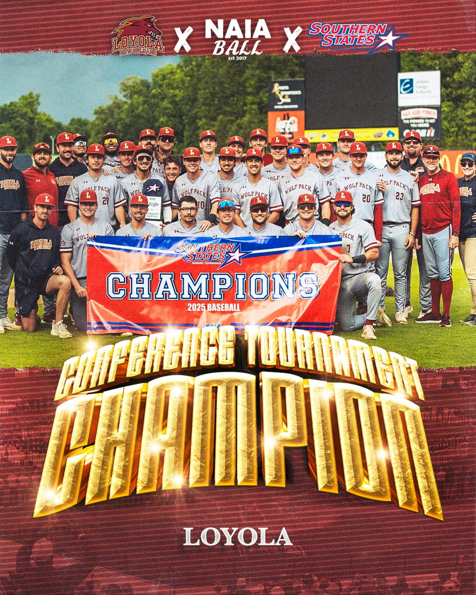 🏆TICKET PUNCHED  

Congratulations to Loyola (LA) (38-15) on winning the Southern States Athletic Conference Tournament Championship!

The WolfPack went 3-1 in the conference tournament and took down #1 William Carey (MS) in the championship game to claim their first SSAC