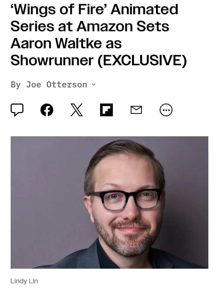 #WingsOfFireNews!

I can finally say that <a href="/GoodAaron/">Aaron J. Waltke</a>
will be working on the Wings of Fire TV series as a showrunner!

Aaron is an Emmy Winning Writer, and has helped make shows like Trollhunters, Star Trek: Prodigy, Wizards, and more!

#WingsofFire