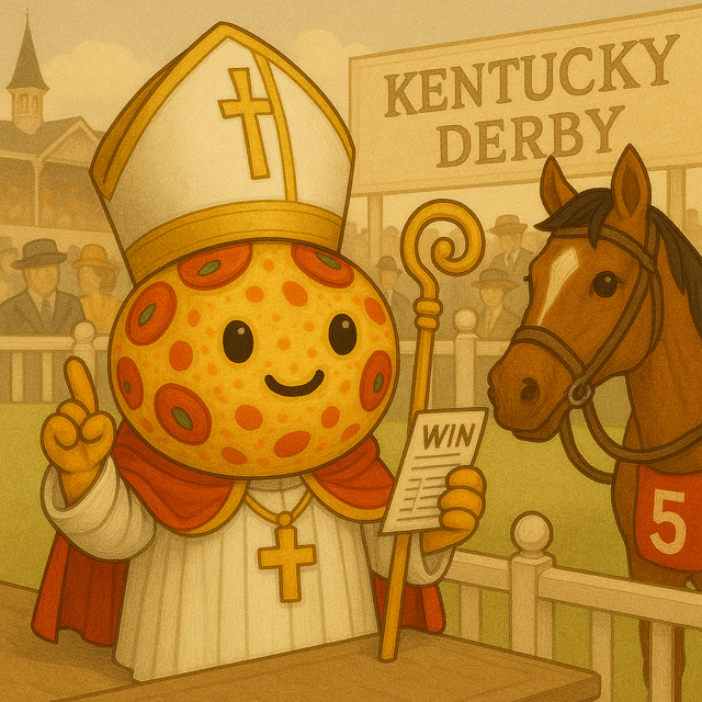 PizzaballaPope's tweet photo. So, your horse didn't win the #KentuckyDerby You can still win a big balla #PIZZABALLA.  #PopePizzaballa will be giving away more $PIZZABALLA than you can eat! #Giveaway entries will start next week. Rules will be posted in the coming week. #KentuckyDerby151 https://t.co/H04RgTaJso