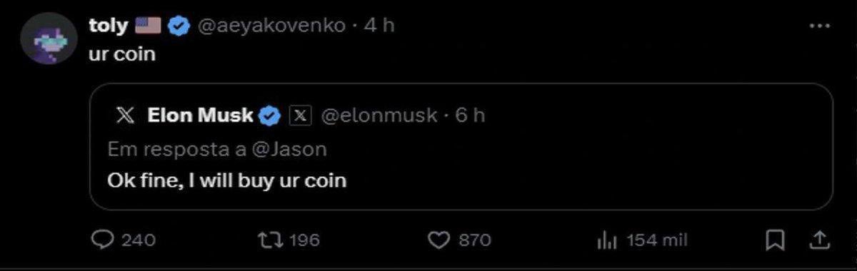 Stop playing around memecoins and just buy $URCOIN

what do you think of a coin with <a href="/elonmusk/">Elon Musk</a> &amp; <a href="/toly/"></a> in it?

4A8ACpoZCRdYhmLc3RBPkx7qCEXzvQf5gjGaZ37dtZZT